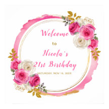 Hot Pink und Gold Elegante Blume Geburtstagsparty