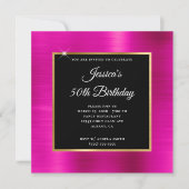 Hot Pink und Gold Foil Black Overlay 50. Geburtsta Einladung (Vorderseite)