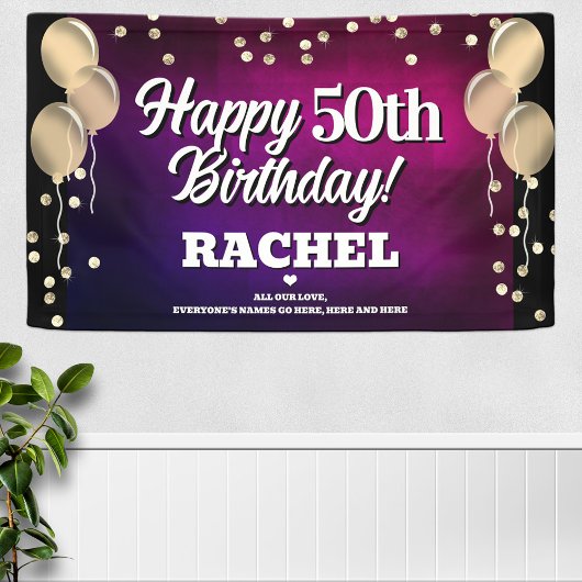 Hot Pink und Gold Happy Birthday Banner