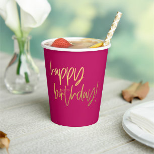 Hot Pink und Gold Happy Geburtstag Pappbecher