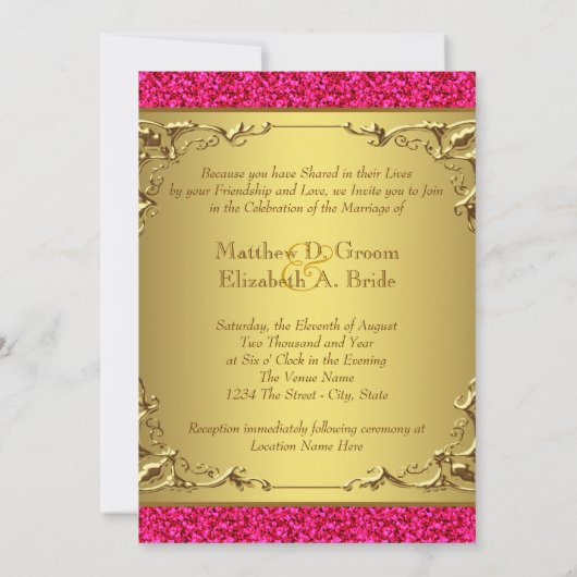 Hot Pink und Gold Hochzeit Einladung (Rückseite)