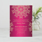 HOT PINK UND GOLD INDIAN STIL WEDING INVITATION EINLADUNG (Stehend Vorderseite)