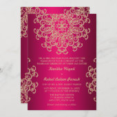 HOT PINK UND GOLD INDIAN STIL WEDING INVITATION EINLADUNG (Vorne/Hinten)