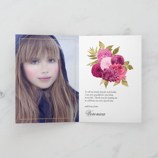 Hot Pink und Gold Quinceñera Dankeskarte (Innenseite)