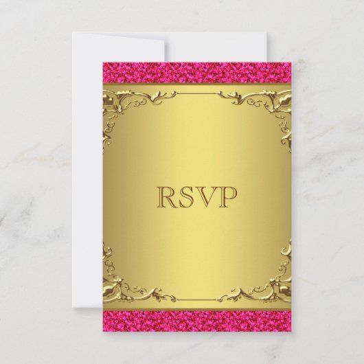 Hot Pink und Gold Wedding RSVP (Vorderseite)