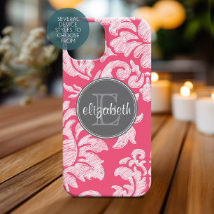 Hot Pink und Grau Khalkboard Damask mit Monogram Case-Mate iPhone Hülle