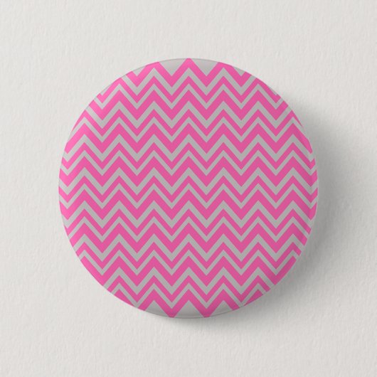 Hot Pink und Grey Zigzag Muster Button (Vorderseite)