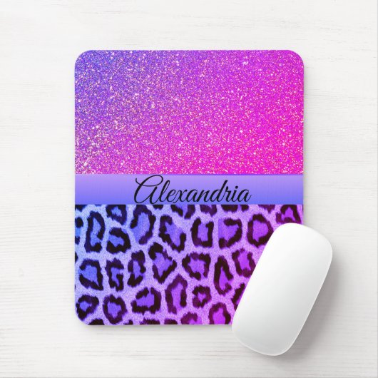 Hot Pink und Lila Glam Leopard Mousepad (Mit Mouse)