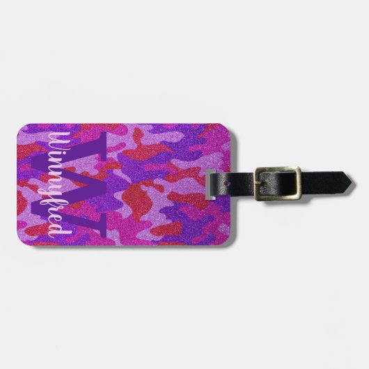 Hot Pink und Lila Glitzer Camouflage Cam Outdoorsy Gepäckanhänger (Vorderseite horizontal)