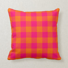 Hot Pink und Mandarine Orange Gingham Pattern Kissen