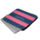 Hot Pink und Marine Moderne Rugby Streifen mit Nam Laptopschutzhülle (Vorne Knopf)