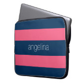 Hot Pink und Marine Moderne Rugby Streifen mit Nam Laptopschutzhülle (Vorderseite Links)