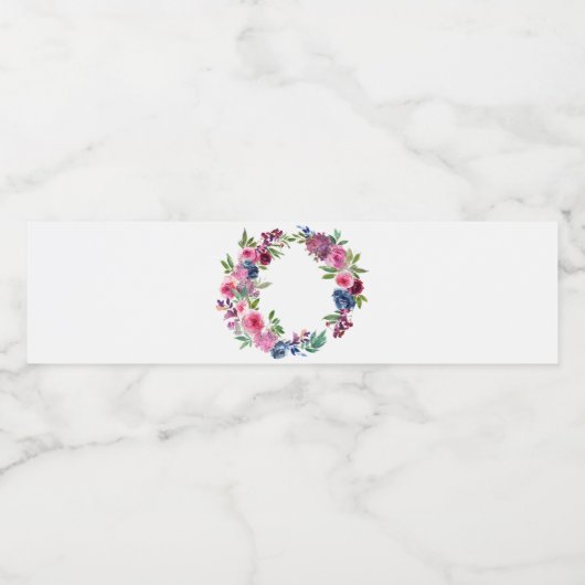 Hot Pink und Navy Blue Floral Wasserflaschenetikett (Einzelnes Label)