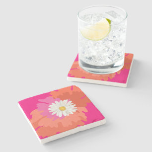 Hot Pink und Orange Floral Daisy Abstrakte Zuhause Steinuntersetzer