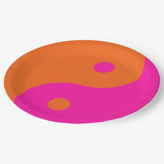 Hot Pink und Orange Yang Pappteller (Schrägansicht)