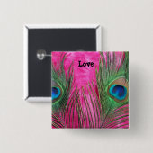 Hot Pink und Peacock Feathers Button (Vorne & Hinten)