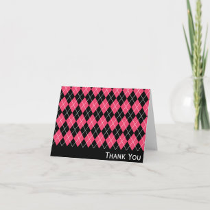 Hot Pink und Schwarz Raute Vielen Dank Anmerkung K Dankeskarte