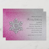 Hot Pink und Silber Snowflake Feiertag Party Einladung (Vorne/Hinten)