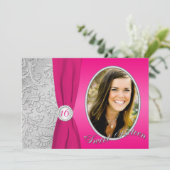 Hot Pink und Silver Foto 16 . Geburtstag Einladung (Stehend Vorderseite)
