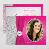 Hot Pink und Silver Foto 16 . Geburtstag Einladung (Vorne/Hinten)