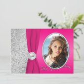 Hot Pink und Silver Foto Quinceanera Einladung (Stehend Vorderseite)