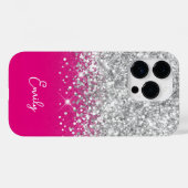 Hot Pink und Silver Glitzer Glam Case-Mate iPhone Hülle (Rückseite (Horizontal))