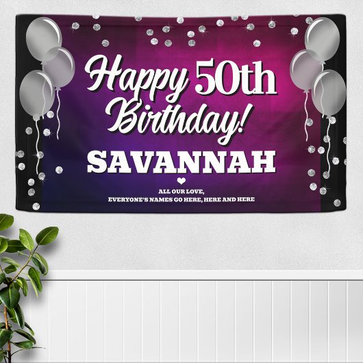 Hot Pink und Silver Happy Birthday Banner