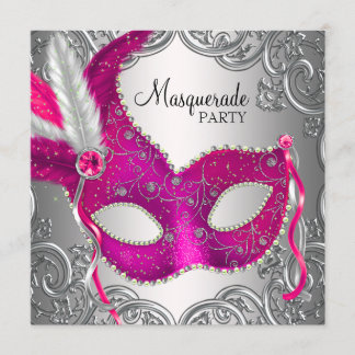 Hot Pink und Silver Mask Masquerade Party Einladung