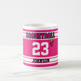 Hot Pink und White Basketball Sport Jersey Kaffeetasse