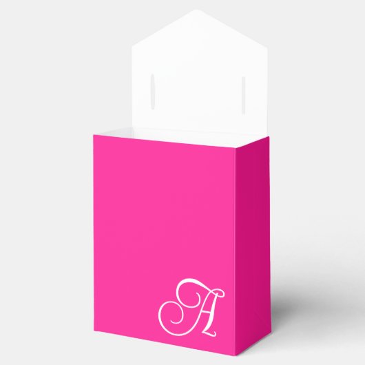 Hot Pink und White Curry Script Monogram Geschenkschachtel (Geöffnet)