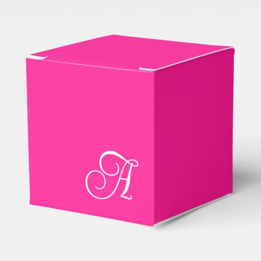 Hot Pink und White Curry Script Monogram Geschenkschachtel (Vorderseite)