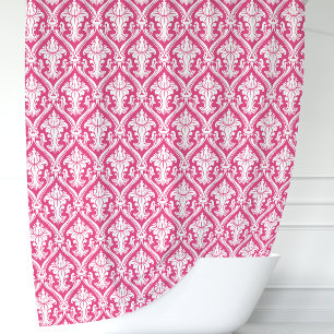 Hot Pink und White Damask Duschvorhang