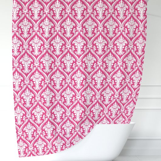 Hot Pink und White Damask Duschvorhang