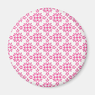 Hot Pink und White Damask Muster Magnet