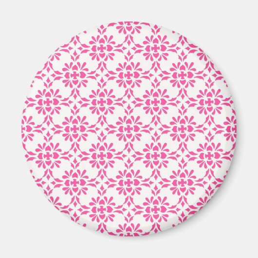 Hot Pink und White Damask Muster Magnet (Vorne)