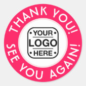 Hot-Pink und White Dankeschön Aufkleber mit Logo (Vorderseite)