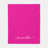 Hot Pink und White Elegant Script Signature Name Fleecedecke (Vorderseite)