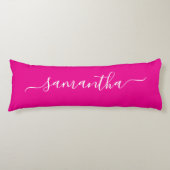 Hot Pink und White Elegant Script Signature Name Seitenschläferkissen (Vorderseite)