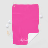 Hot Pink und White Girly Calligrafy Script Golfhandtuch (Insitu)