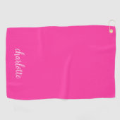 Hot Pink und White Girly Calligrafy Script Golfhandtuch (Horizontal)