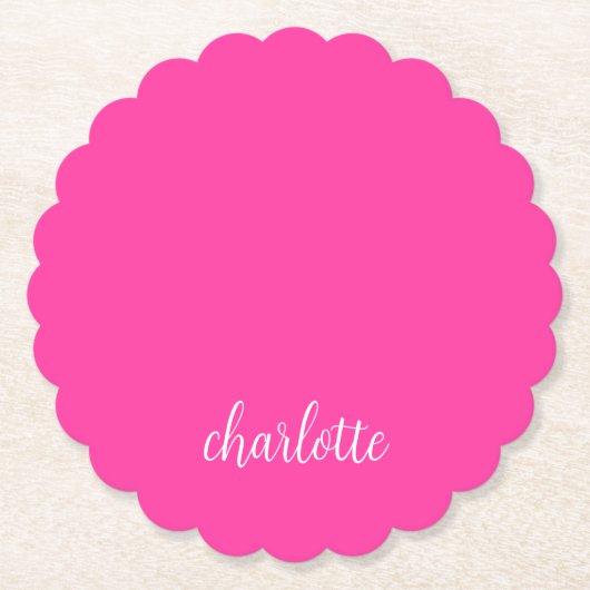 Hot Pink und White Girly Calligrafy Script Untersetzer (Vorderseite)