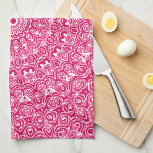 Hot Pink und White Mandala Muster Geschirrtuch (Viertel Falte)