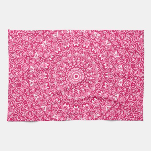 Hot Pink und White Mandala Muster Geschirrtuch (Horizontal)