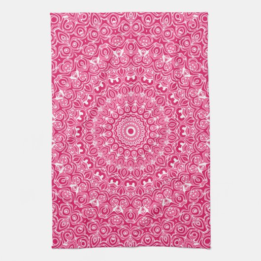 Hot Pink und White Mandala Muster Geschirrtuch (Vertikal)