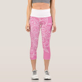 Hot Pink und White Mandala Yoga Capri Leggings (Vorderseite)