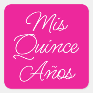 Hot Pink und White Modern Script Mis Quince Anos Quadratischer Aufkleber