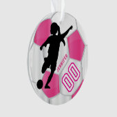 Hot Pink und White Personalize Girl Soccer Player Ornament (Vorderseite)