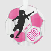 Hot Pink und White Personalize Girl Soccer Player Ornament (Vorderseite)