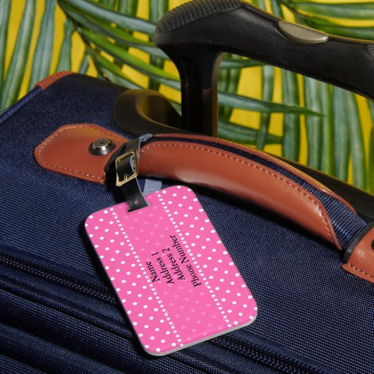 Hot Pink und White Polka Dot Muster Gepäckanhänger (Vorderseite Insitu 1)