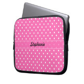 Hot Pink und White Polka Dot Muster Laptopschutzhülle (Vorderseite Links)